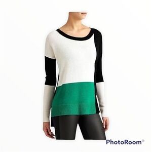 DEREK LAM 10C x ATHLETA Green Cashmere Colorblock Pullover Sweater Size Small